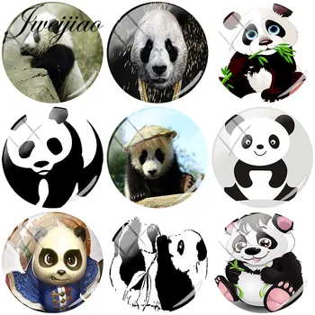 

JWEIJIAO Lovely Panda Bamboo DIY Glass Cabochon Dome With Photo Charms For Necklaces Earrings Brooches Keychain Accessories