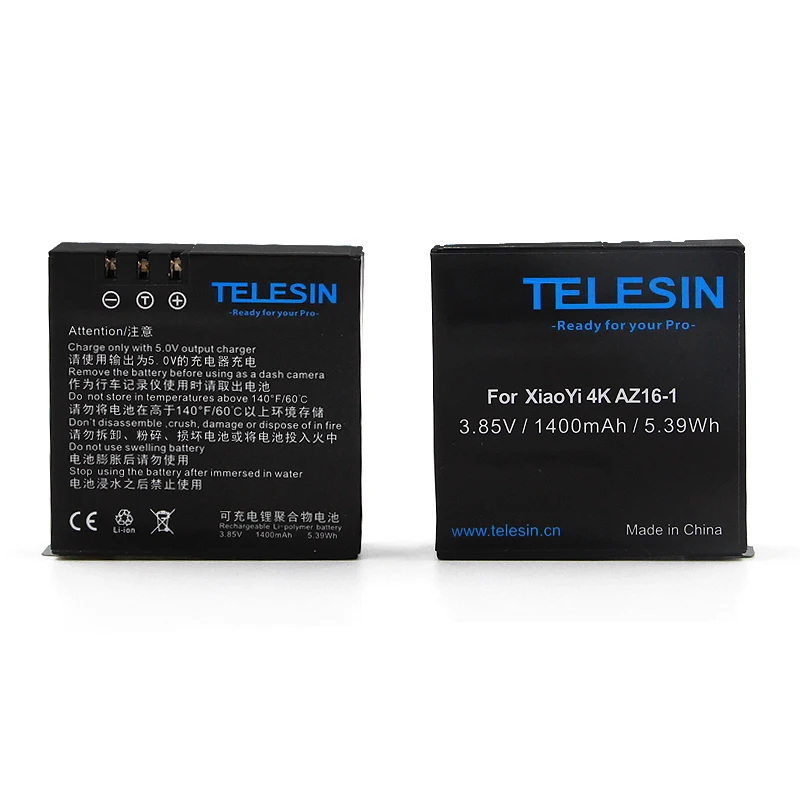 TELESIN 3,85 V 1400mAh резервный перезаряжаемый литий-ионный аккумулятор 2 шт батареи для Xiaomi Yi 4 K, 4K+, 4K PLUS Спортивная Экшн-камера