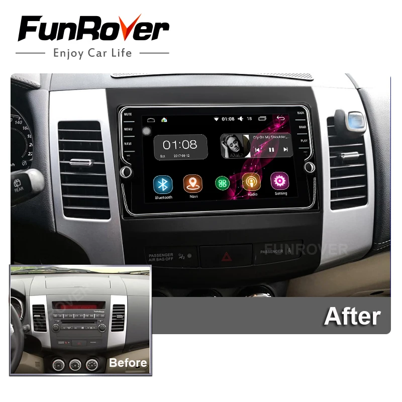 Discount Funrover IPS 8" Android 8.0 Car dvd GPS Player Navi stereo for Mitsubishi Outlander 2006-2014 Auto Radio Multimedia WIFI audio 1