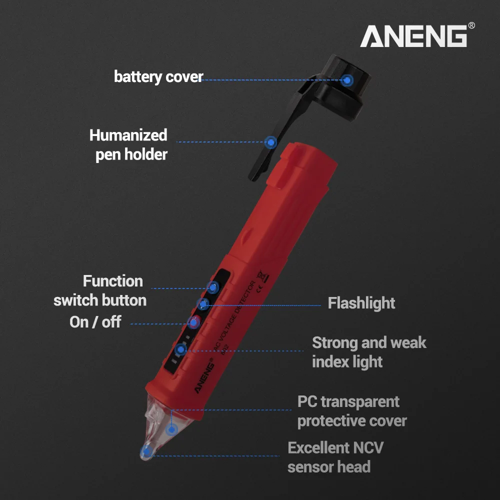 ANENG VD802 Бесконтактный переменного тока индикатор напряжения метр 12 V-1000 v ручка Стиль Электрический счетчик светодиодная розетка Напряжение Dectetor