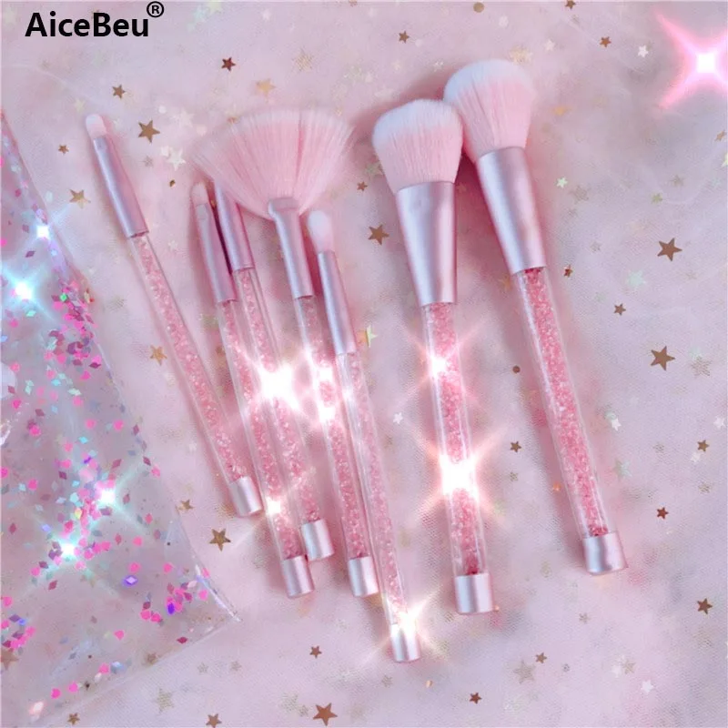

AiceBeu 7pcs Diamond Makeup Brushes sets with Bag Crystal Makeup Brush kits Eyeshadow Contour Powder Brush Quicksand Glitter