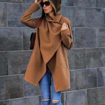 

Autumn Winter Woolen Coat Female Long Shawl 2019 Large size New Korean Fashion Women Casual Cloak Coat cc236