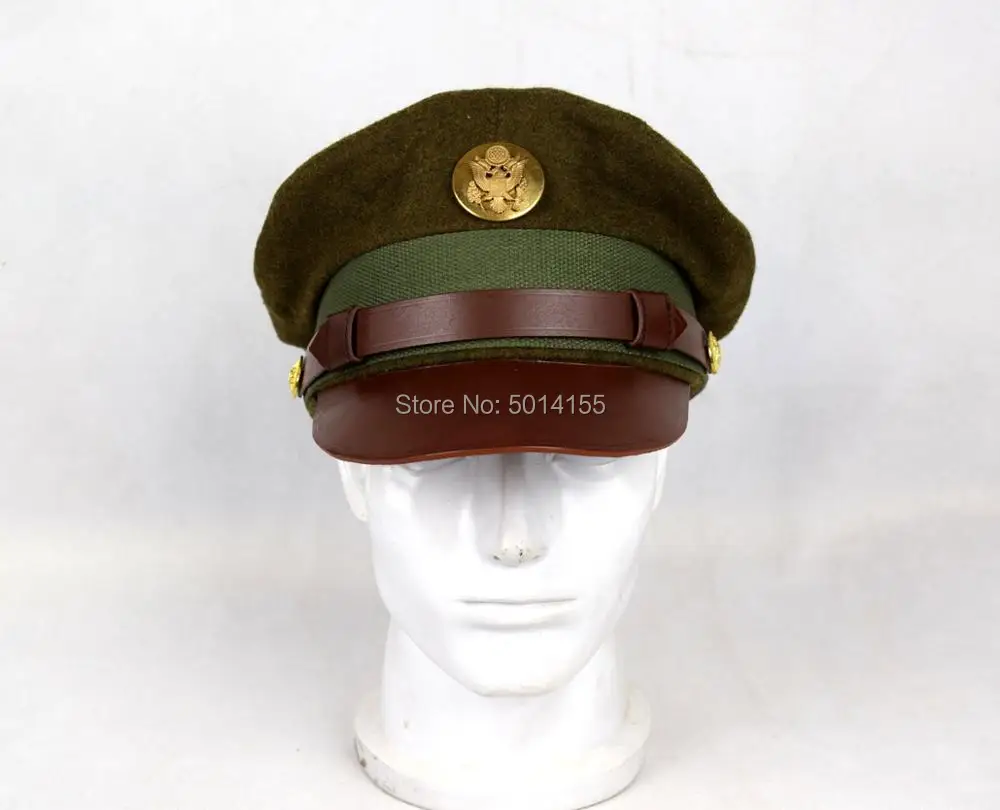 

Replica WWII US Army Air Corps/Cavalry Enlisted Mans Visor Hat Cap W badge Cap peack made Leather