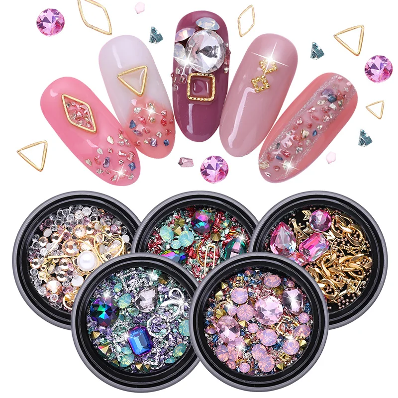 

Colorful Nail Rhinestones Flat Bottom Crystal Beads Red Purple Rose Shiny 3D Nail Art Decoration for UV Gel DIY Decors