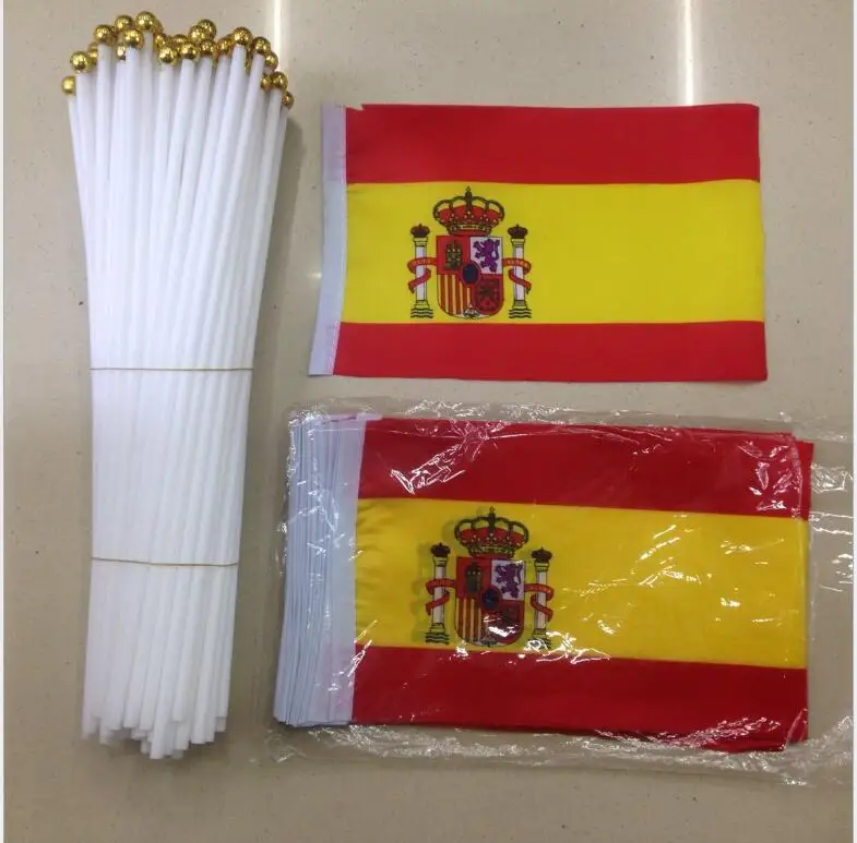 14x21 см 5 шт. Испанский флаг ручные развевающиеся флаги пластиковые флагштоки парад спорта украшения дома NN013