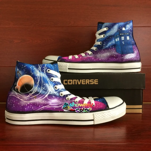 Cheap Original Converse All Star Canvas Shoes Doctor WhoTardis Galaxy Space Design Hand Painted Canvas Shoes High Top Sneakers Gifts