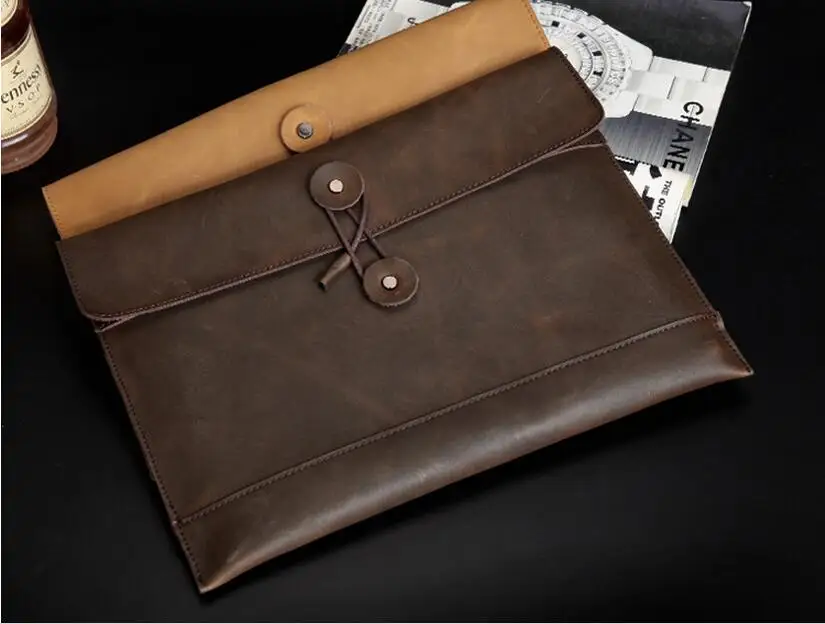 

2019 crazy horse genuine leahther men's envelope bag first layer cowhide leather file pocket documents pouch male day clutch bag