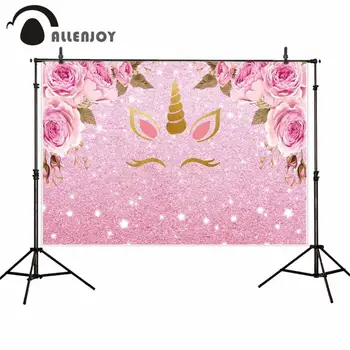 

Allenjoy photographic background unicorn birthday floral Scrub Rose gold photo studio photocall printed shoot prop backdrop