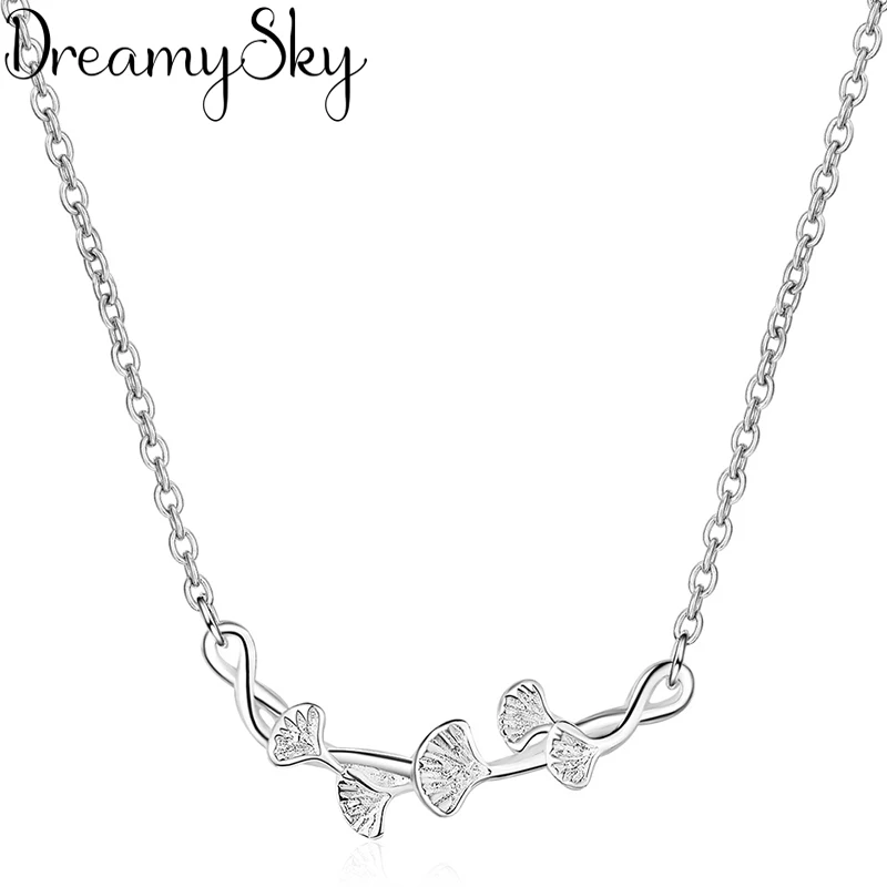 

DreamySky Bohemia 925 Sterling Silver Ginkgo Biloba Leaf Necklaces Pendants For Women Statement Necklace Fashion Jewelry