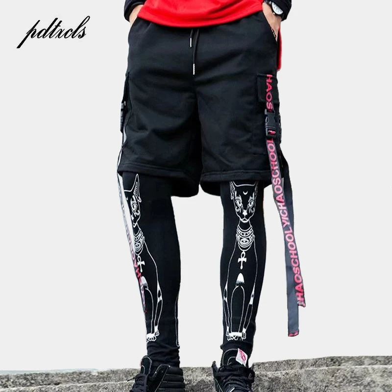 49New сторона ленты эластичной резинкой на талии шорты мужские 2018 Летняя мода хип-хоп Harajuku карман шорты-шаровары уличная черный