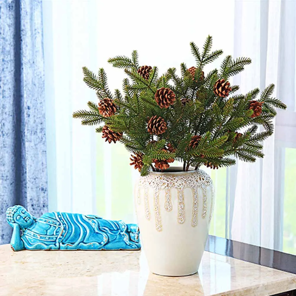53 см, искусственные сосновые зеленые листья, игольчатая гирлянда, Рождественская елка, декоративные цветы из сосны с сосновым конусом, поддельные аксессуары для дома L33