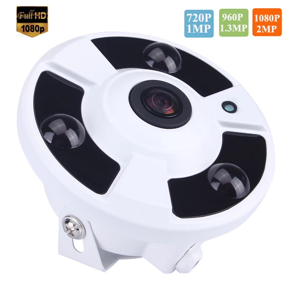 

720P/960P/1080P Optional 5MP 1.7mm Lens Fish Eye 3pcs Array IR LED Nightvision Panoramic IP Camera Onvif P2P Motion Detection