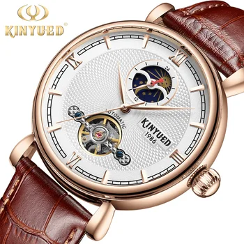 

2019 Fashion Skeleton Automatic Watch Men Moon Phase Hollow Mechanical Watches Luxury Brand Leather Business Wristwatch Mens