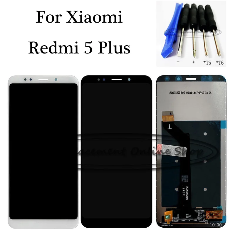 

Black/White NEW For Xiaomi Redmi 5 Plus / Redmi Note 5 Global LCD DIsplay + Touch Screen Digitizer Assembly Replacement + Tools