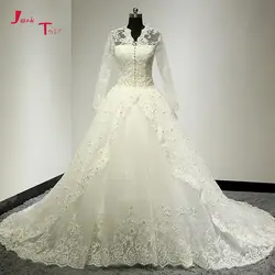 Jark Tozr Новое поступление с длинным рукавом свадебное турецкое платье 2019 Robe de mariage кружево с аппликацией из жемчуга свадебные платья в стиле