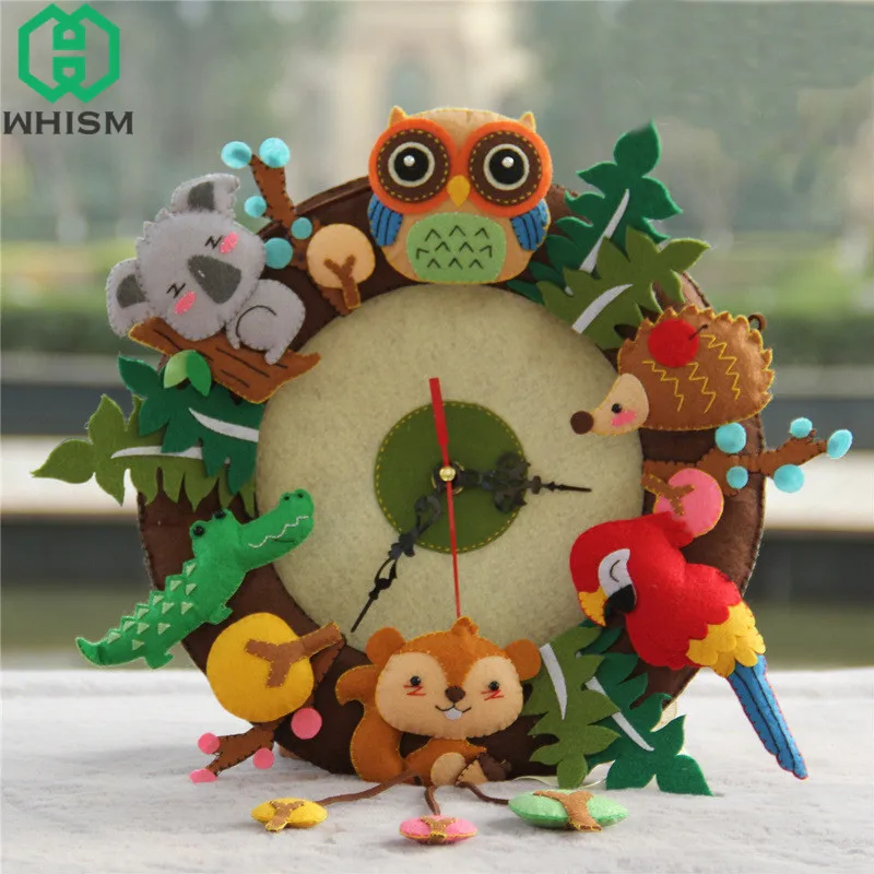 

WHISM Felt Musical Wall Clock Handmade Art Ornament Forest Animal Decoration Sewing Pendant DIY Material Package Children Gift
