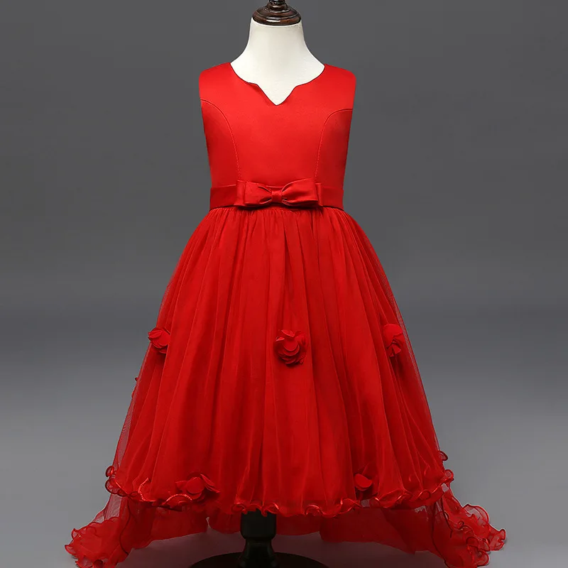 

Europe Style Girls Dress Trailing Bow Flower Princess Wedding Dresses Kids Party Dress 5-10 Yeaer