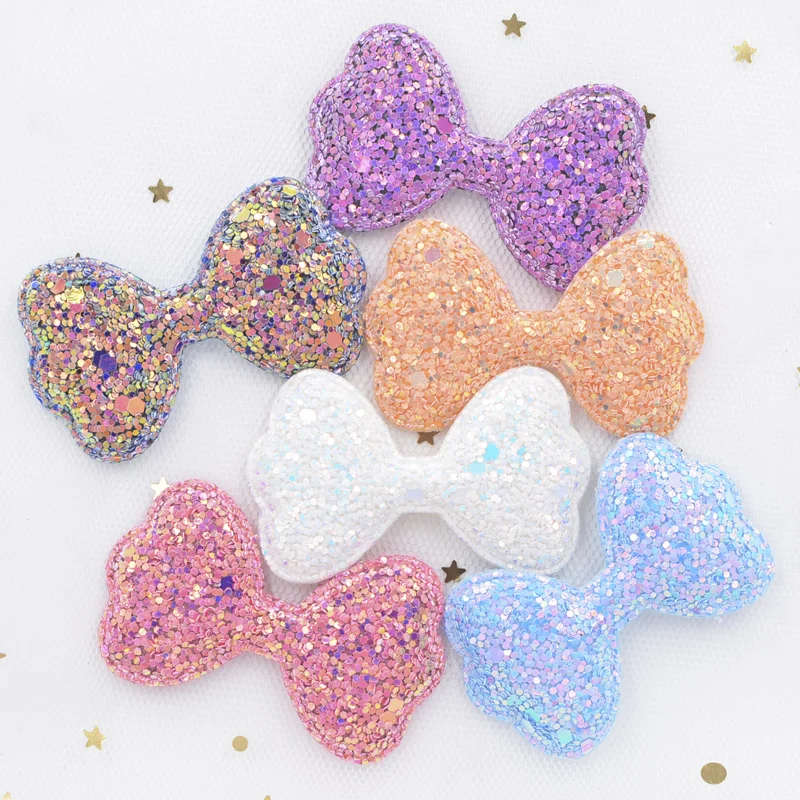 

Wholesale 60Pcs Shiny Fabric Pads Patches Glitter Bow Tie Appliques for Clothes DIY Headwear Hair Clips Decor Accessories S04