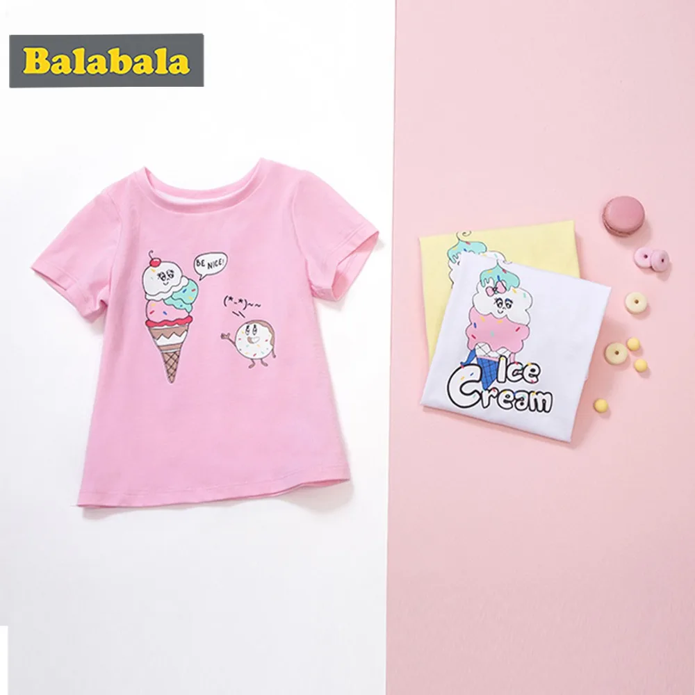 Balabala/2018 г. летняя детская одежда футболка для девочек Милая enfant модная с