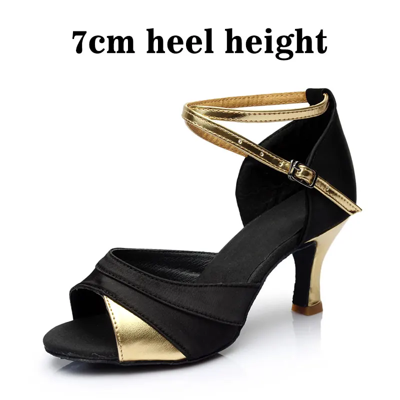 Для женщин Бальные Обувь для танцев Латинской сальсы Женская обувь для танцев 3 цвета для танцев каблуки 5,5 см/7 см Новые поступления - Цвет: 7cm-Gold