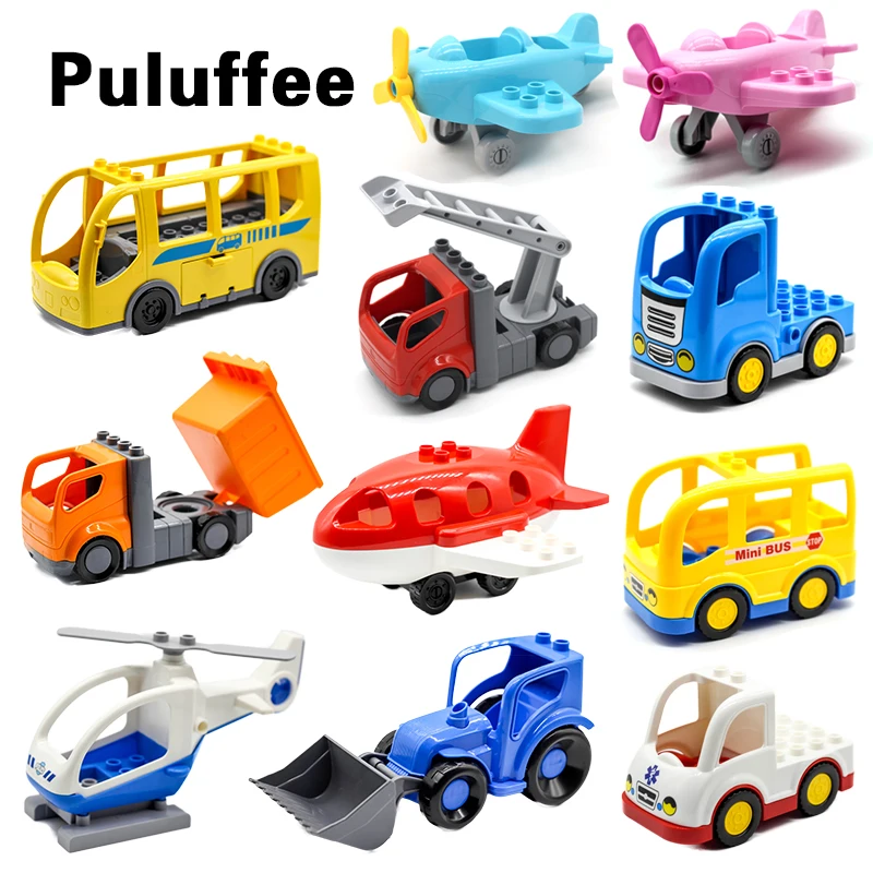 

Engineering Car Vehicle Set plane helicopter Big Particles Building Blocks accessory DIY Gift Toys Compatible with Duplo Bricks