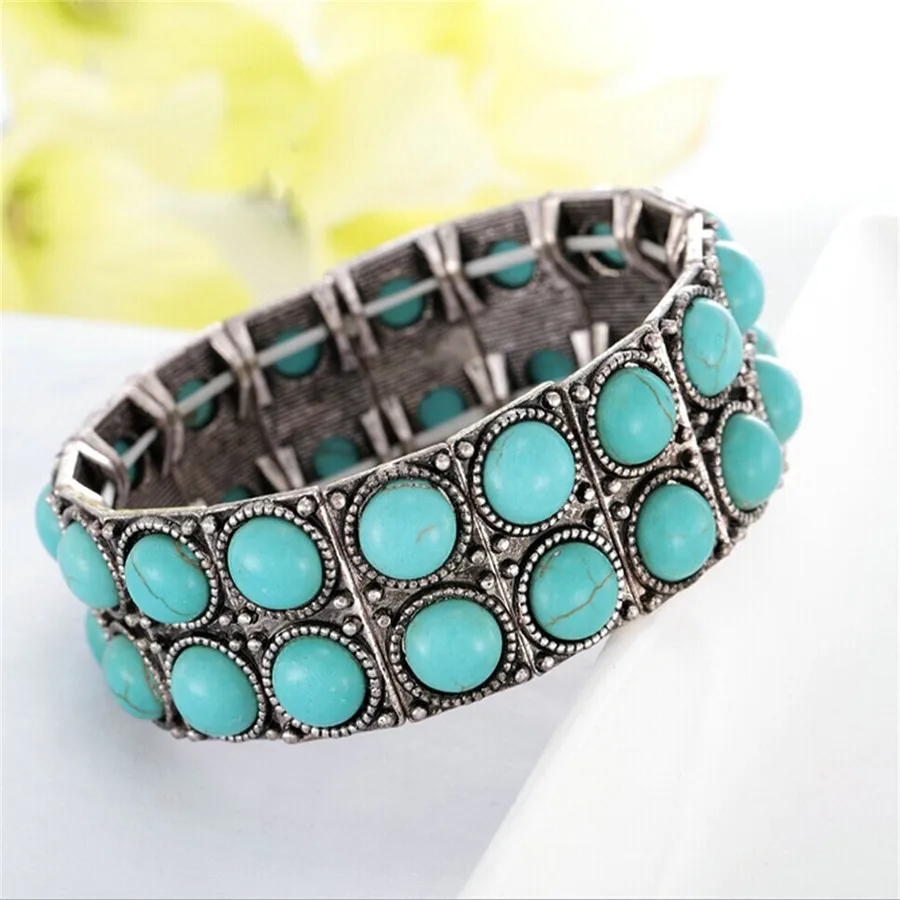 

New Natural Stone Strand Bracelet Fashion Bracelets For Women Summer Wide Elastic Charm Bracelet Vintage Bangles Elastico