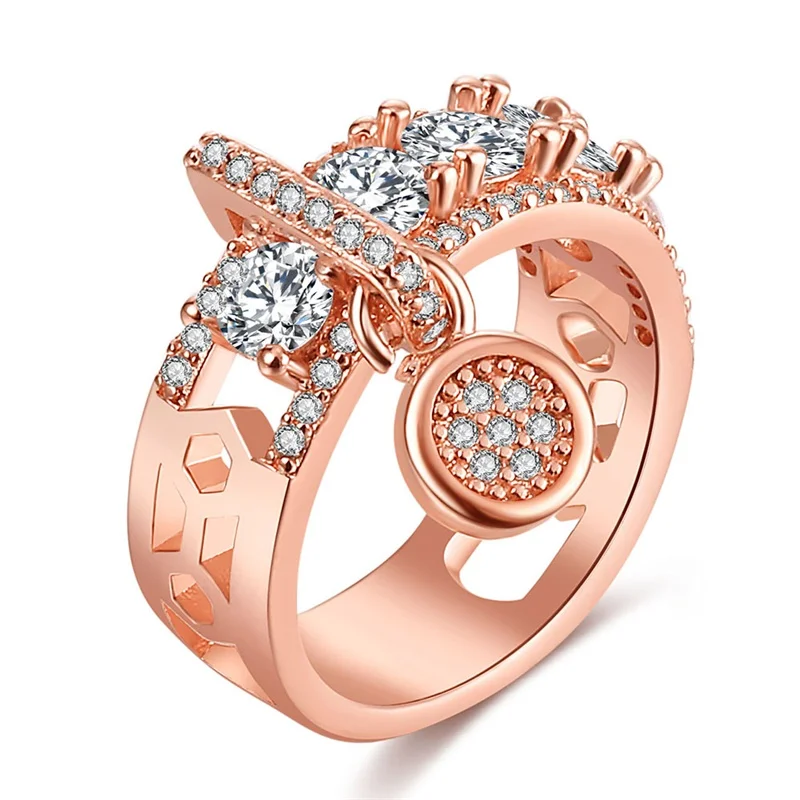 VKME модное роскошное циркониевое кольцо, кольцо из розового золота, обручальное кольцо для женщин, модное ювелирное изделие, новинка - Цвет основного камня: Rose gold