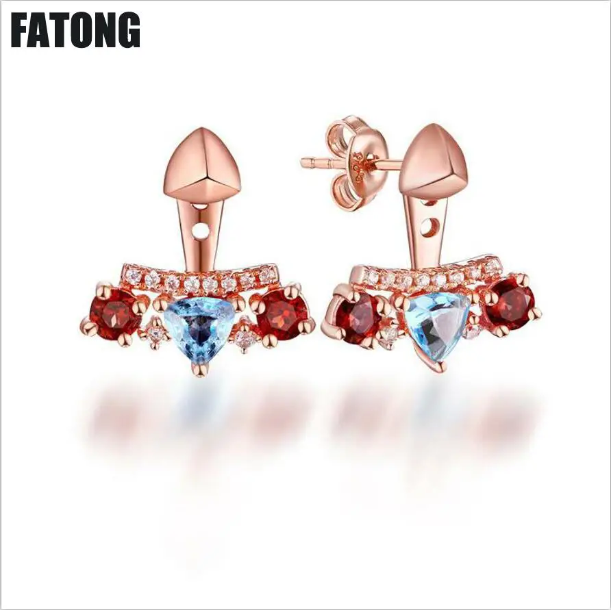 

New 925 sterling silver garnet topaz earrings, women's fashion rose gold earrings. J075