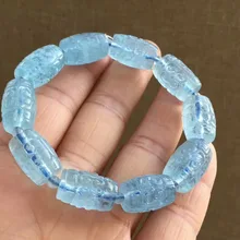Натуральный Синий Аквамариновый Браслет 17x12 мм баррель жажда бусины для женщин Женский эластичный браслет Модный Целебный Камень
