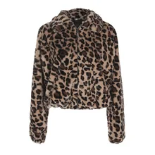 Теплые зимние пальто и куртки из искусственного меха женский леопардовый принт на молнии с отложным воротником тонкие куртки из искусственного меха женские