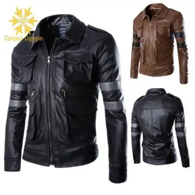 Calipso Ogyaia новые мужские панк мото джинсовые байкерские джинсы кожаная куртка рок лоскутное чёрный; коричневый джинсовые пальто XXL COML77
