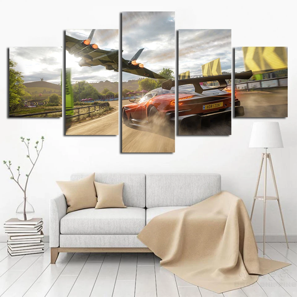 

Modular Canvas Poster 5 Panel Forza Horizon 4 Living Room Wall Printed Car Pictures Framework Artworks Painting Home Decoration