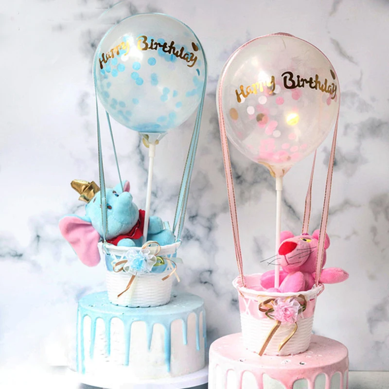 

Sequin Hot Balloon Cradle Happy Birthday Cake Topper Boy/Girl Gift Cake Top Flags Shower Cake Decoration Topper Wedding Supplies