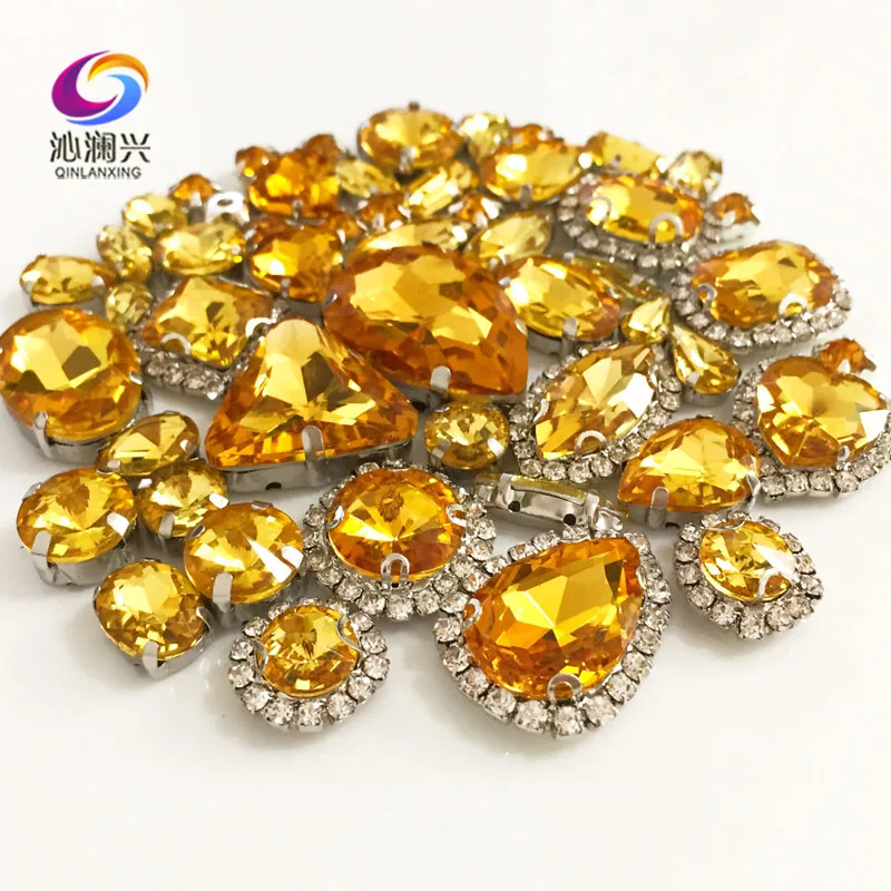 Observeer Afkorten Kinderpaleis Golden Yellow Color Mix Size Crystal Buckle+claw Rhinestone,silver Base  Galss Sew On Stones Diy/clothing Accessories 50pcs/pack - Rhinestones -  AliExpress