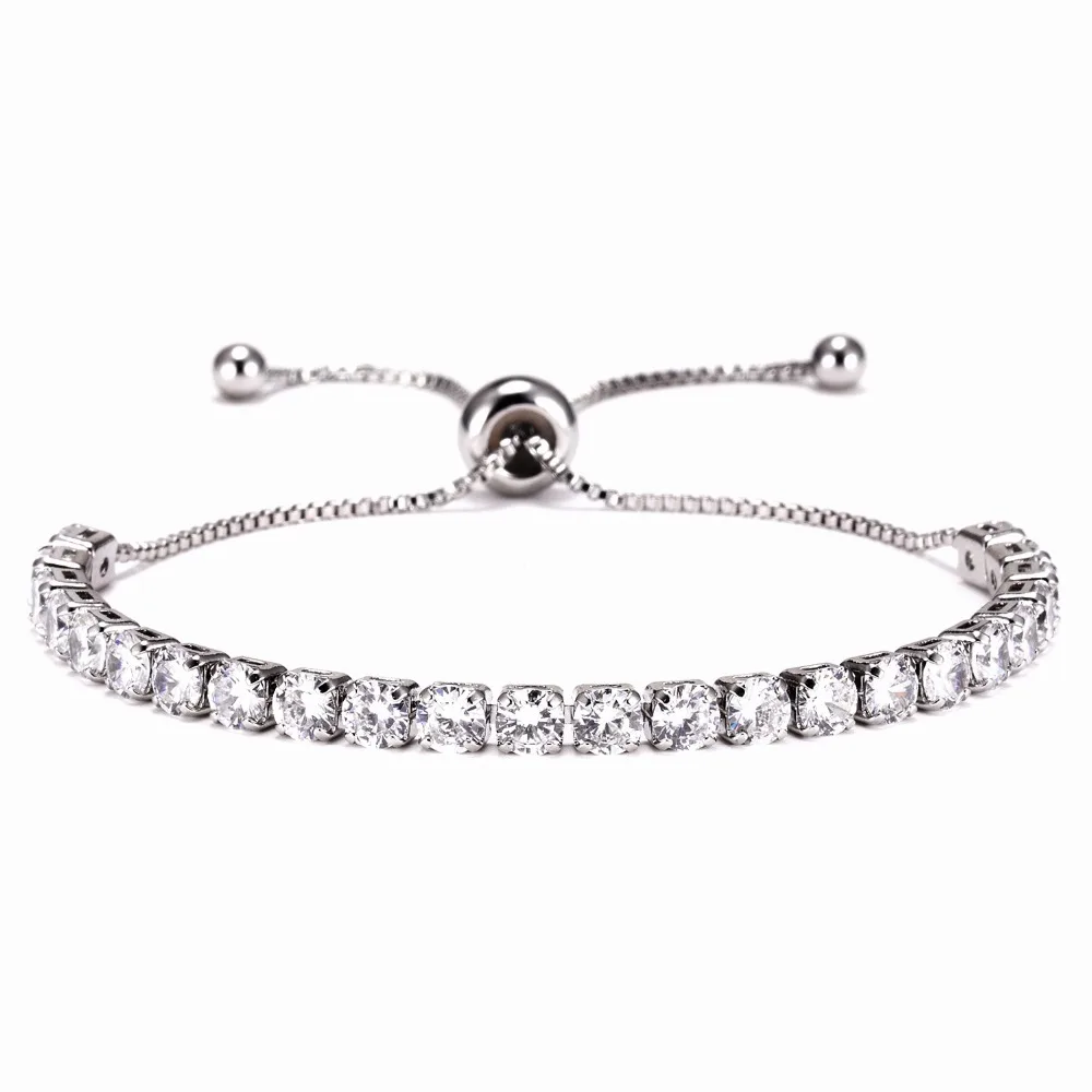 

4mm Zirconia CZ Stone Bracelet Women Tennis Bracelets Female 1 Row Rhinestones Chain Bling Crystal Adjustable Bracelet Jewelry