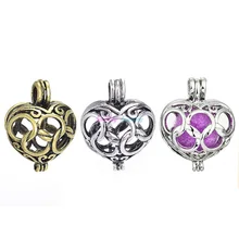 1pc ヴィンテージシルバーメッキ DIY 中空ランタンパールケージフィリグリーハートエッセンシャルオイルディフューザーのネックレスロケットペン(China)