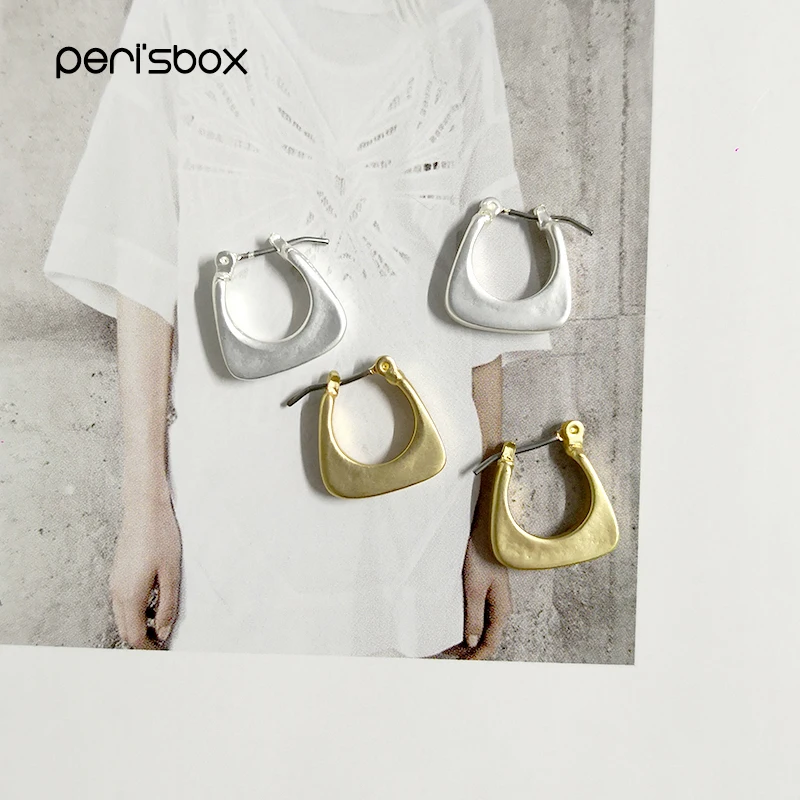 

Peri'sBox Matte Gold Sliver Color Small Hoop Earrings for Women Steampunk Matel Earrings Hoops Minimalist Geometric Earrings