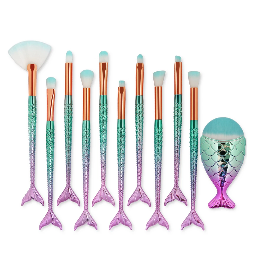 

11pcs/set Makeup Brushes set Foundation Blush Powder Lip Eyebrow Beauty Tools Cosmetics Fishtail Shape Makeup Brush