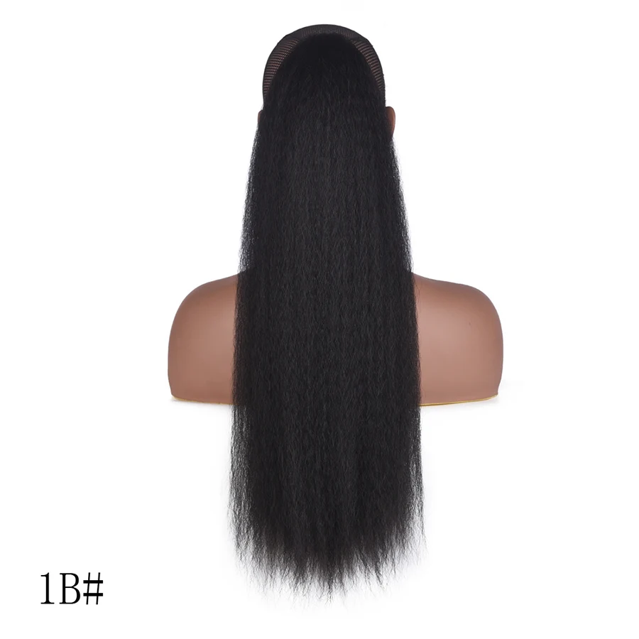 Длинные кудрявые прямые волосы Клип ins 22 дюймов синтетический хвостик термостойкие натуральные волосы афро конский хвост для наращивания с расчески - Цвет: 1B