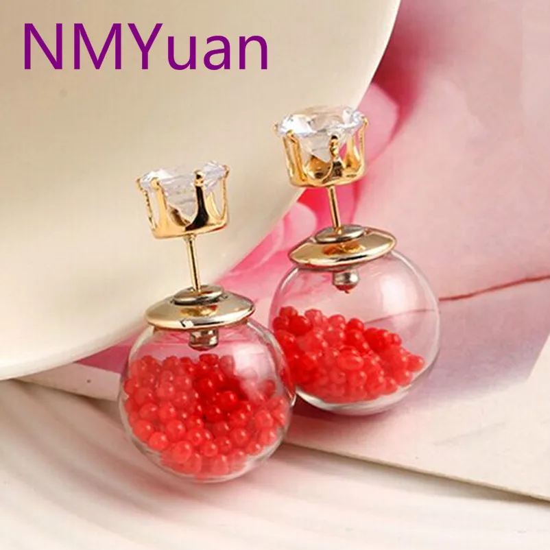 

2016 new temperament simple imitation pearls the size of double-sided transparent hollow channel earrings female