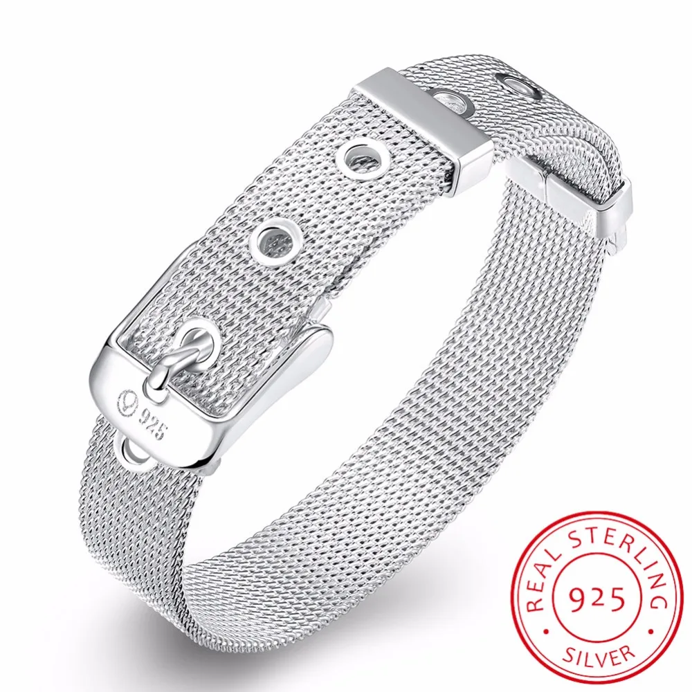

LEKANI Fine Jewelry 925 sterling silver 10mm Mesh Watch belt chians Adjustable bracelet bangle Bracciali Bileklik Pulseras Prata