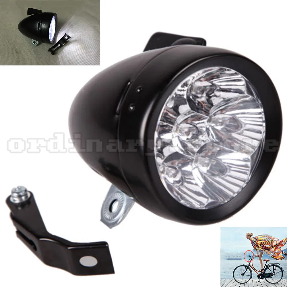 Super Bright 7 LED Metal Black Motorcycle Vintage Bicycle Headlight Bike Front Light Retro