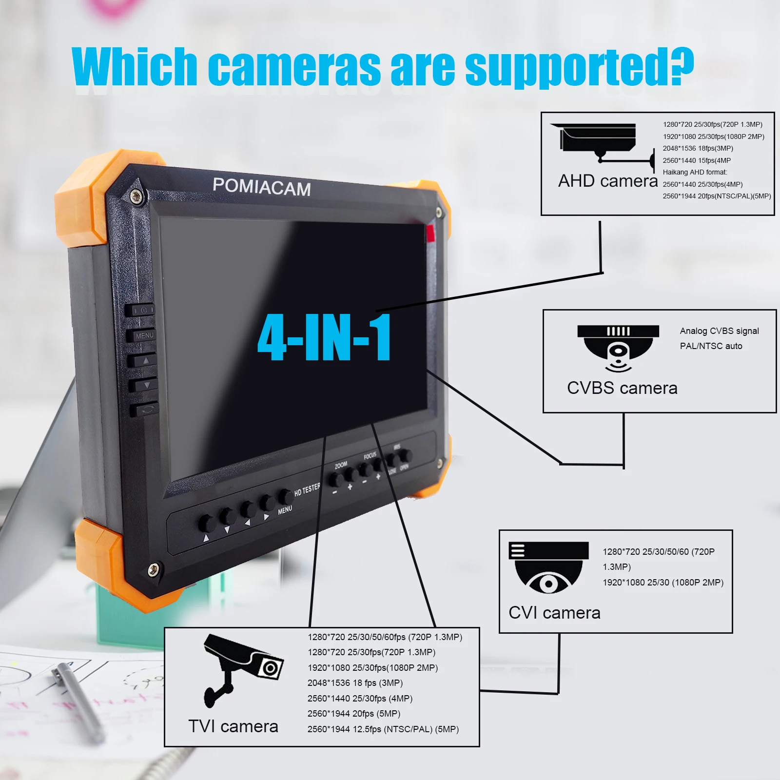 X41TAC AHD CCTV тестер монитор 4 в 1 для TVI CVI CVBS камеры безопасности 1080P с 7 дюймовым ЖК