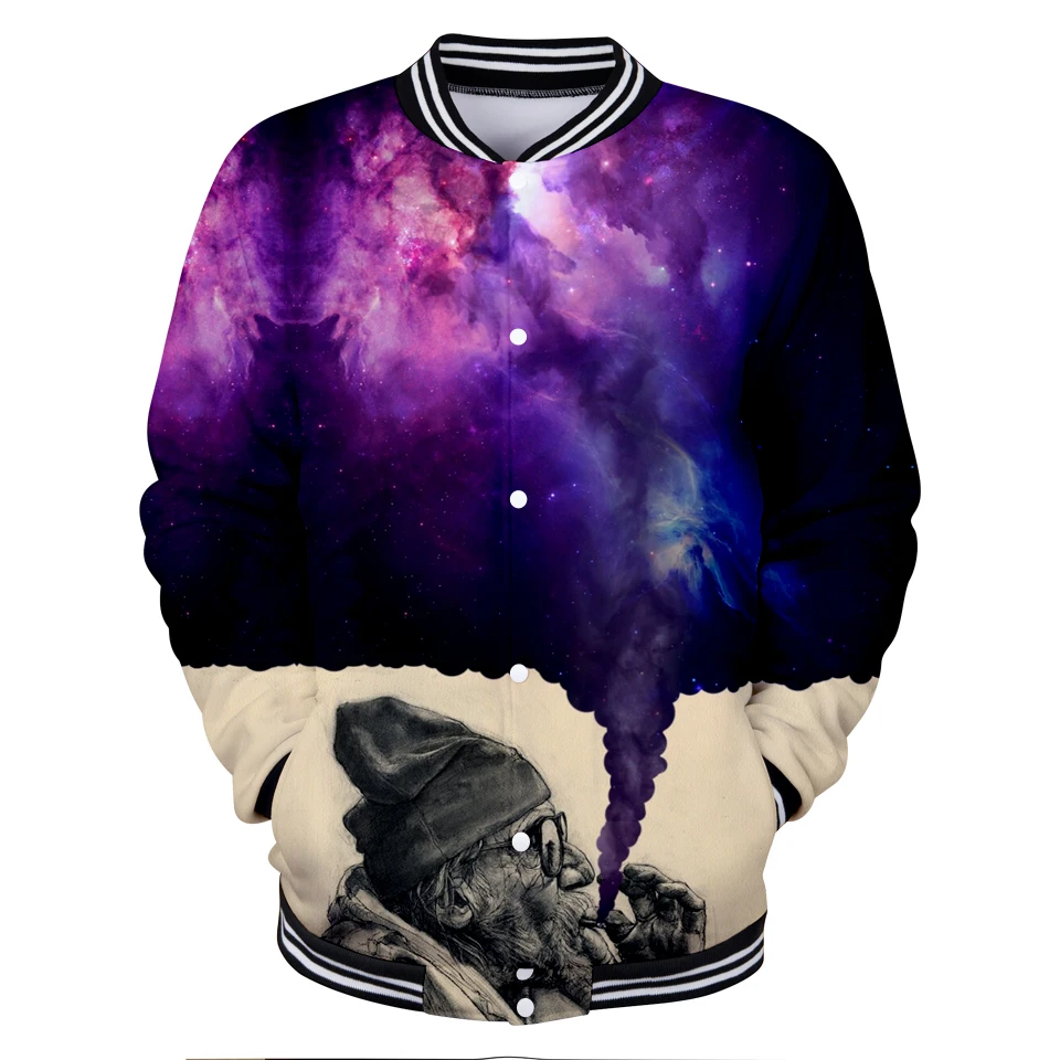 Smoker Jackets Funny 3D Smoker Baseball Jackets for Man Winter/Autumn