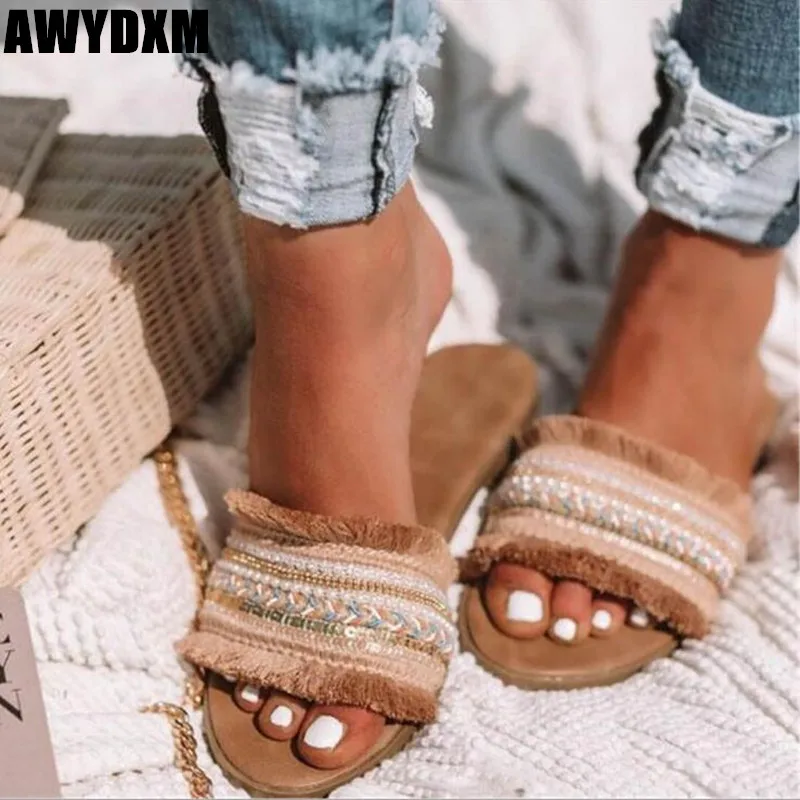 

Women Slippers summer new open toe Bling Rome Beach flat Slide ladies outdoor Breathable Casual shoes woman shoes Sandalias S093