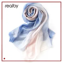 REALBY 90% модал дамы шелковый шарф Элитный бренд однотонная одежда градиент Мода Прохладный чувство пляж шаль платки Femme W6027