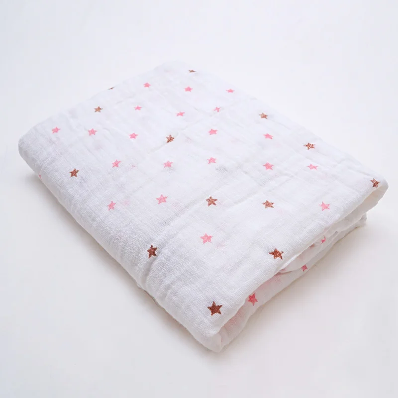 Muslinlife/ модное Хлопковое одеяло для пеленания, муслиновая пеленка для новорожденных, одеяло с мультяшным принтом, Хлопковое одеяло для малышей - Цвет: small pink grey star