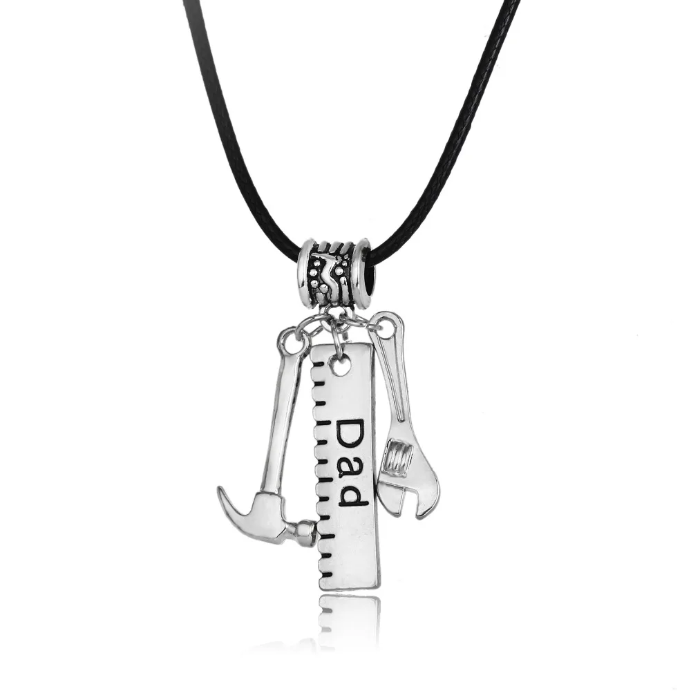 Dad Pendant Necklace Hammer Wrench Dog Tag Black Rope Papa Daddy Necklaces Father's Day Gifts