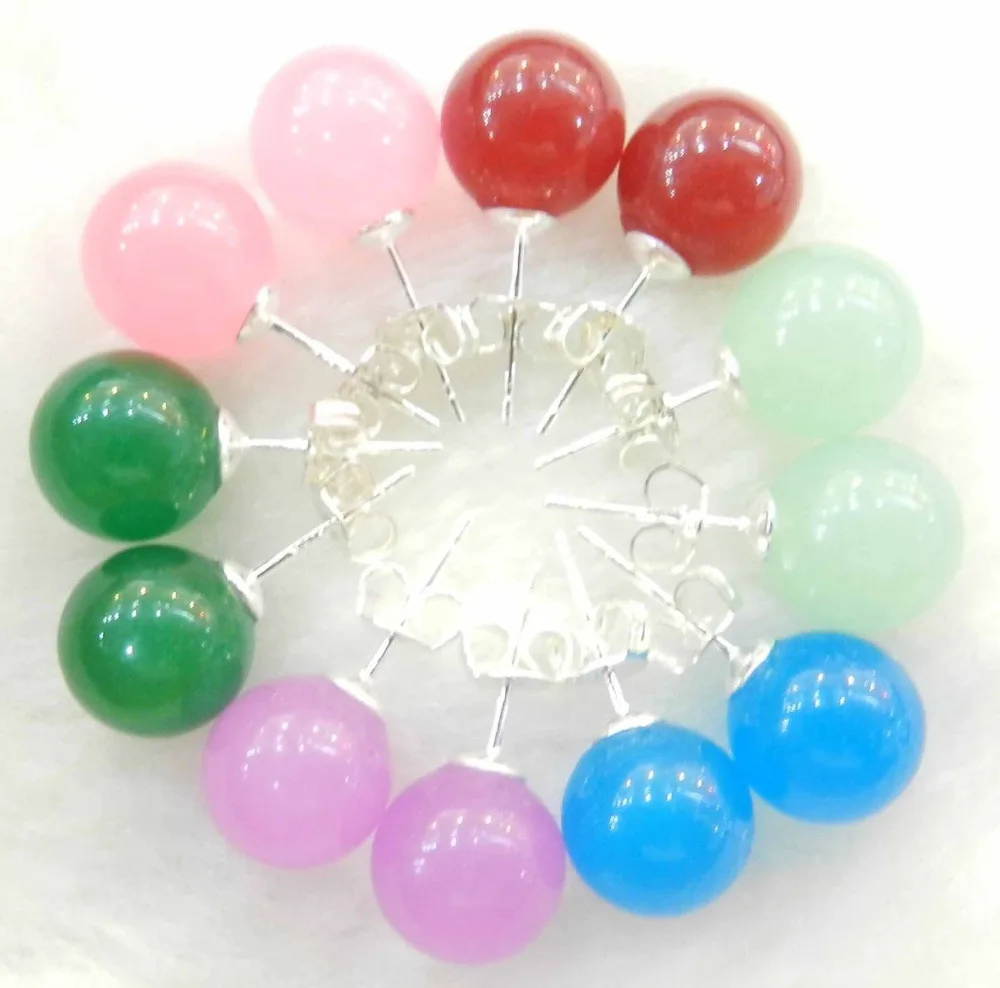 Hot selling&gt sale Free Shipping 6PCS &gt&gt&gt&gtWholesale Colors 10mm Jewelry Multicolor Jade &amp Sterling Silver Stud Earrings -Brid |