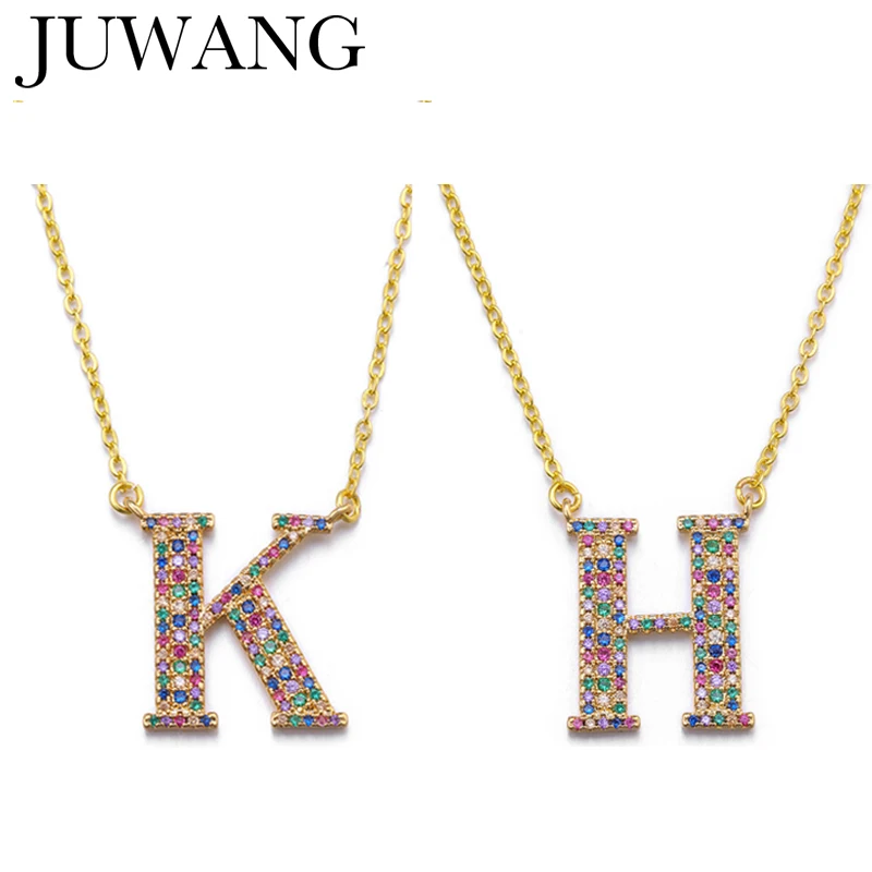 

26 Alphabet Letter Pendant Initial Letter Necklace Multi-color CZ Cubic Zirconia A-Z long Necklace Best Family Gifts